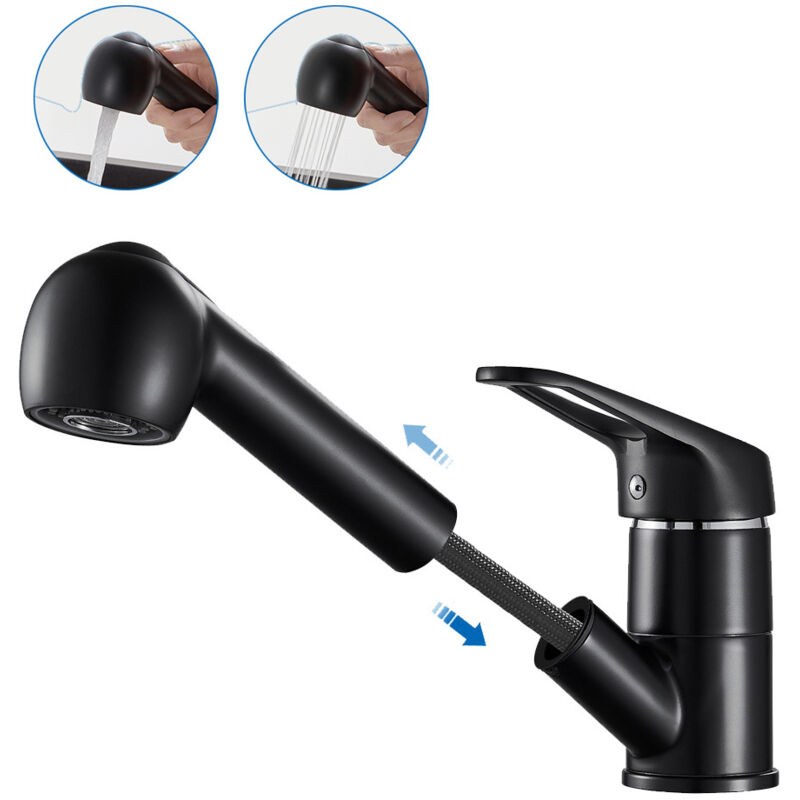 AURALUM Robinet de Cuisine Noir avec 50CM Douchette Extractible Mitigeur Cuisine &agrave; 2 Jets Eau Froide et Chaude M&eacute;langeur de Evier Cuisine - 