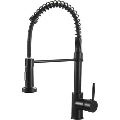 Robinet Cuisine Noir Douchette Rabattable - Mitigeur Cuisine Pivotant à 360° - Robinet d' Évier de Cuisine à Arc Élevé Pulvérisateur Escamotable 2 Modes de Pulvérisation