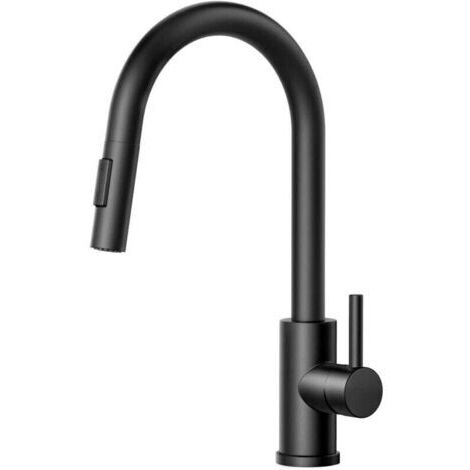Robinet Cuisine Noir, Mitigeur Cuisine Douchette Evier Cuisine Pivotant à 360° d'Évier à Arc Élevé Pulvérisateur Escamotable 2 Modes