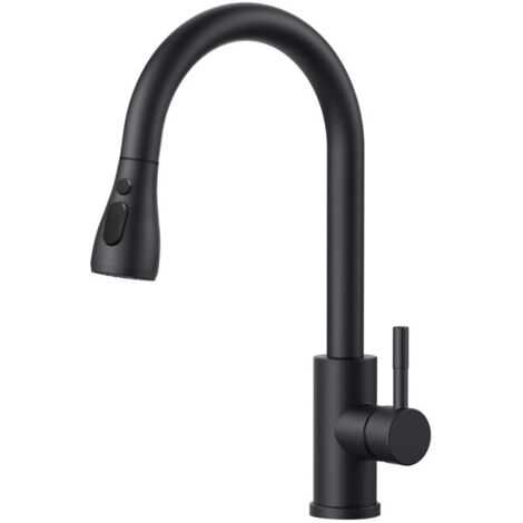 Robinet Cuisine Noir, Mitigeur Cuisine Douchette, Pivotant à 360° d'Évier à Arc Élevé Pulvérisateur Escamotable 2 Modes