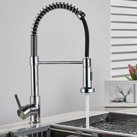 Robinet Cuisine pivotant à 360°,Robinet d'Évier à Arc Élevé pulvérisateur escamotable 2 Modes de Pulvérisation en Laiton (chromé)