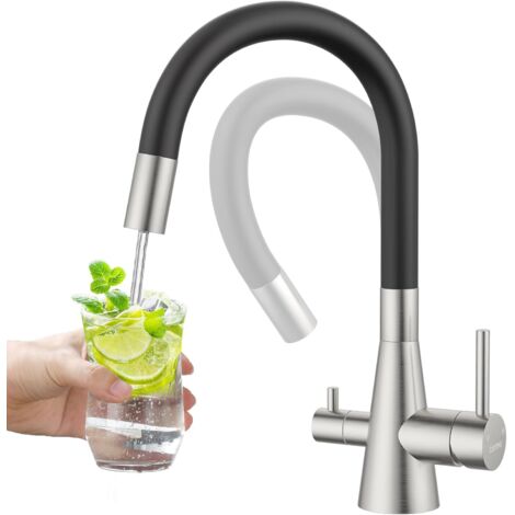 Robinet Cuisine Pliable Noir - 1 Unité - Silicone Flexible - 3 Voies Eau Froide Chaude Filtrée - Lavoir Fenêtre Salle De Bain