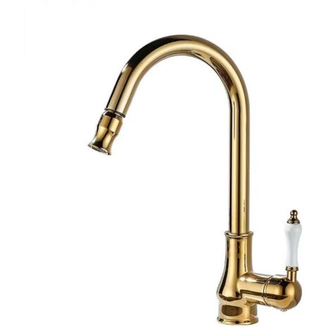 Robinet Cuisine Rétractable Français Cuivre Massif Résistant Éclaboussures Eau Chaude Froide Design Doré Unique