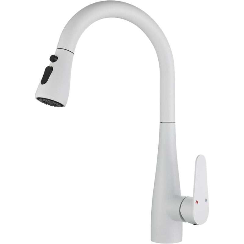 Robinet Cuisine Mitigeur Cuisine Douchette avec PoMMe Extractible 2 Modes - Blanc