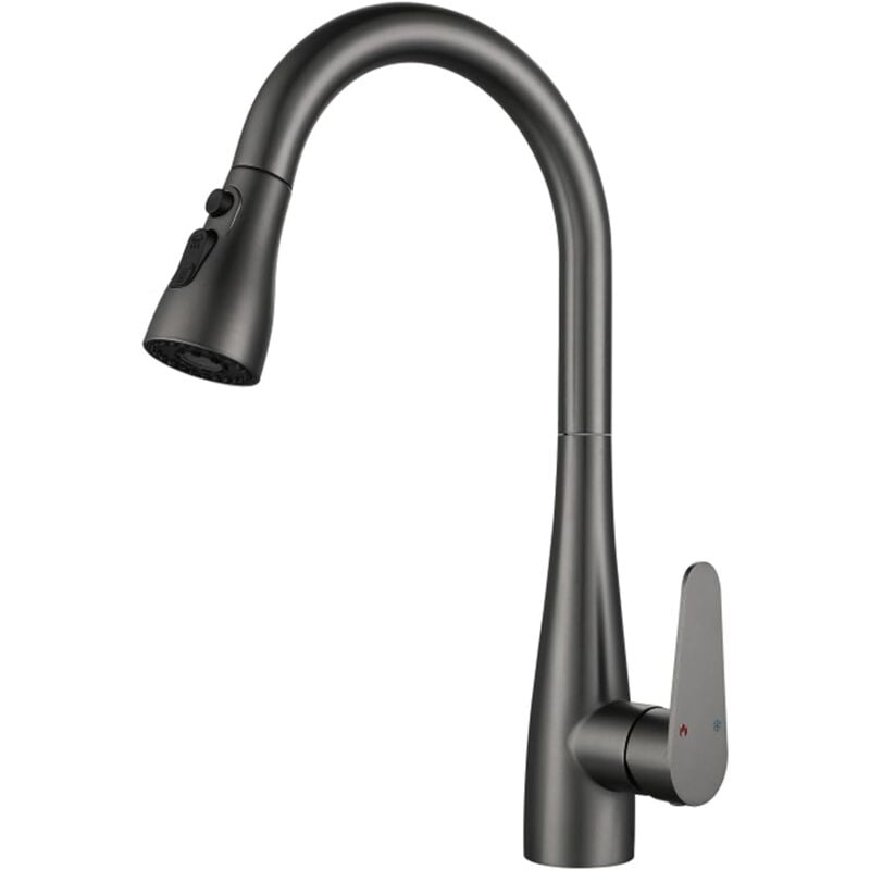 Robinet Cuisine Mitigeur Cuisine Douchette avec PoMMe Extractible 2 Modes - Gris