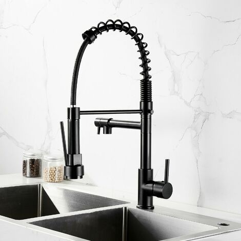 Robinet Cuisine Robinetterie à Ressort Cuisine avec Douchette Extensible Rotation 360° Deux Jets Mitigeur de Cuisine Bec Haut Flexible Monocommande Evier,Froid & Chaud Disponible, chromé