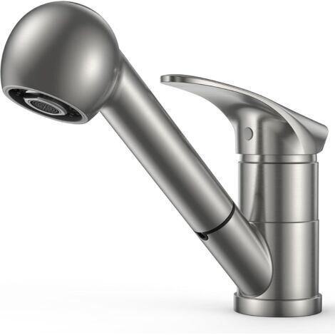 Robinet Cuisine, Robinetterie Evier de Cuisine avec Douchette Acier Inoxydable, Mitigeur de Cuisine Monocommande, Robinet de Cuisine Monolevier Pivotant À 360° pour 1 Trou