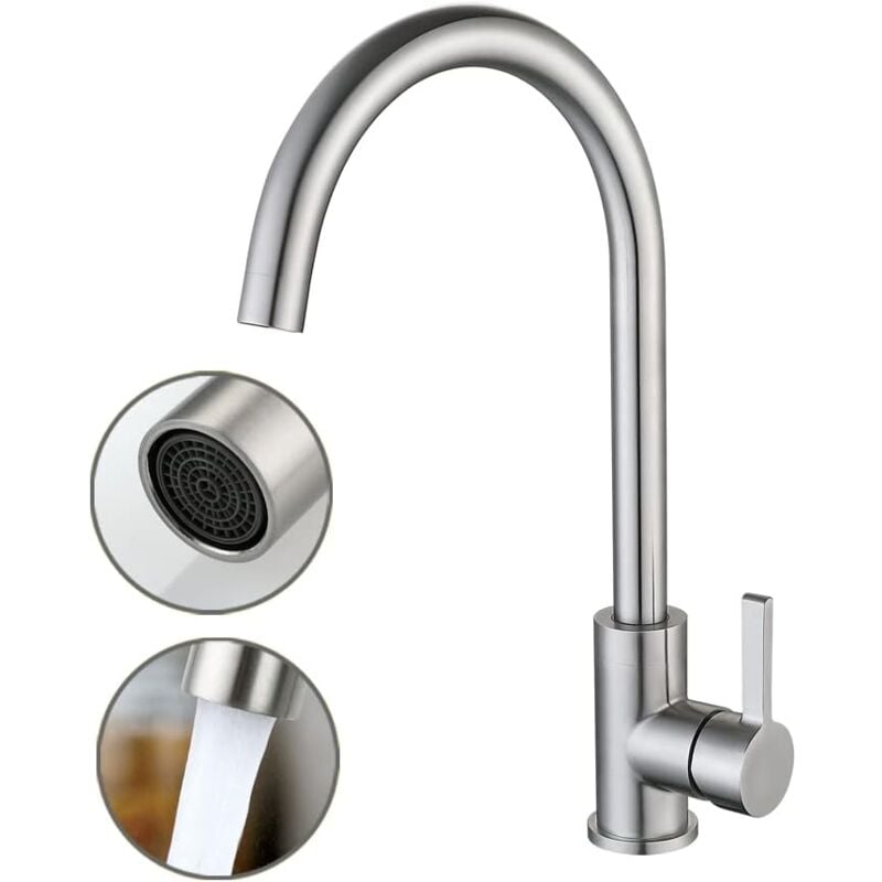 Robinet Cuisine,Mitigeur Cuisine Pivotant à 360 ° en Acier Inoxydable,Robinet Lavabo d'évier Monocommande eau Froide-Chaude pour Cuisine et évier
