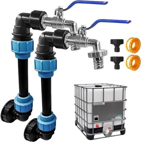 Robinet Cuve 1000L, 2 Pièces IBC Tank Col de Cygne Robinet de Sortie 3/4 Pouces Adaptateur pour Cuve de 1000 Litres Accessoire Pratique pour Réservoir d Eau de Pluie Jardin et Maison