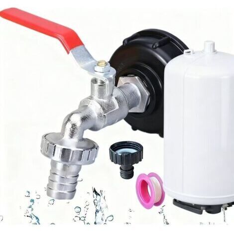 Robinet Cuve 1000l, 3/4" Adaptateur de Réservoir en Alliage d'aluminium,Raccord Cuve 1000 Litres,Robinet de Jardin avec Adaptateur en Laiton,S60X6 IBC Robinet Cuve pour Robinet de Jardin