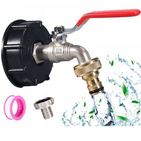 Robinet Cuve 1000L ,Raccord robinet en laiton chromé , S60X6 IBC Raccord Robinet, Robinet de Jardin pour Recuperateur Eau de Pluie (Adaptateur 1/2"), pour d'adaptateur de cuve