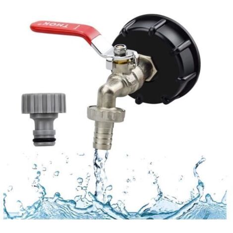 Robinet Cuve 1000L Recuperateur d Eau De Pluie 1000 Litres Adaptateur de Réservoir IBC Connecteur à Filetage 1/2" Adaptateur Bouchon