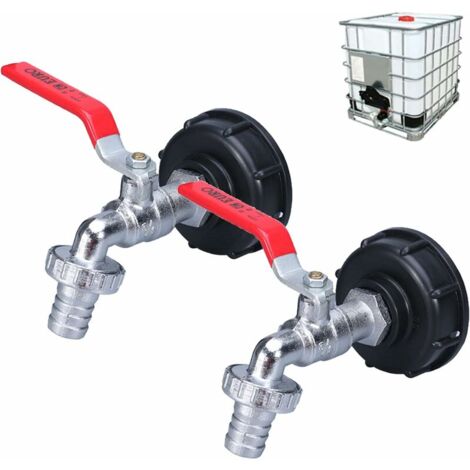 Robinet Cuve 1000L Robinet Recuperateur Eau De Pluie 2 pieces, Adaptateur De Réservoir d'eau IBC 1/2" Double Robinet en laiton en Fabriqué en PP Filetage Gros 60 MM (1/2)