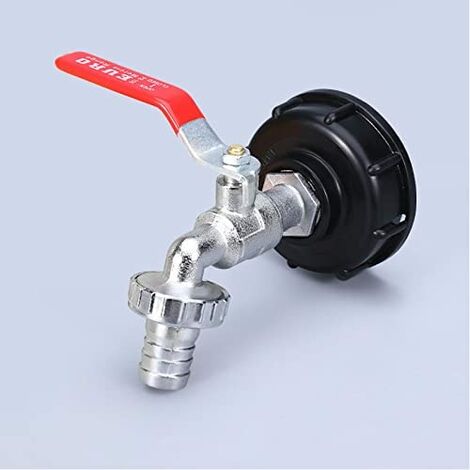 Robinet Cuve 1000L Robinet Recuperateur Eau De Pluie, Adaptateur De Réservoir d'eau IBC 1/2 Double Robinet Recuperateur Eau De Pluie,Robinet en Matériau en alliage Fabriqué en PP Filetage Gros 60 Mm