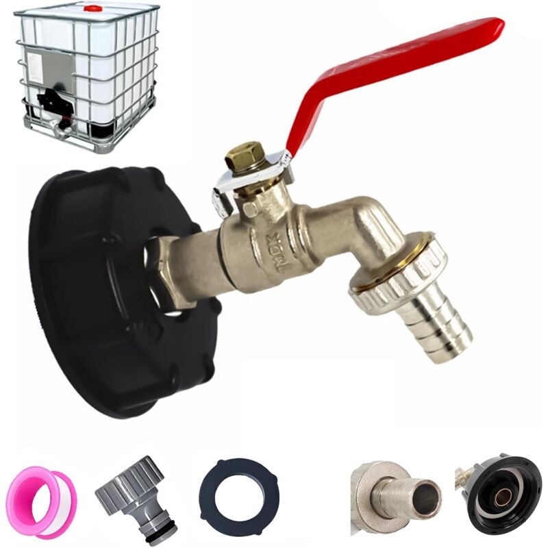 Robinet Cuve 1000L S60X6 IBC Raccord Robinet avec raccord de tuyau 1/2', adaptateur de réservoir de vidange, pour robinet de jardin, pour