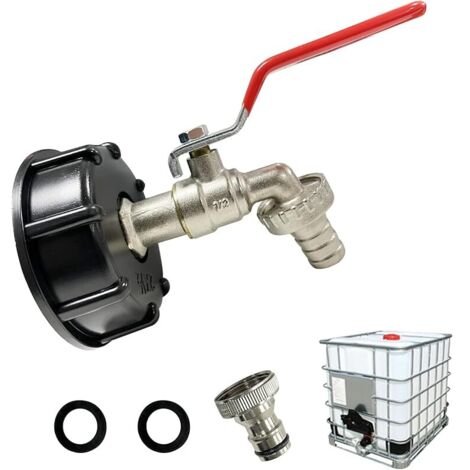Robinet Cuve 1000L,Robinet pour IBC Robinet Recuperateur Eau De Pluie Adaptateur De Cuve Robinet,Adaptateur De Réservoir De Vidange,Robinet en Laiton Fabriqué en PP Filetage Gros 60 Mm (Red 1/2")