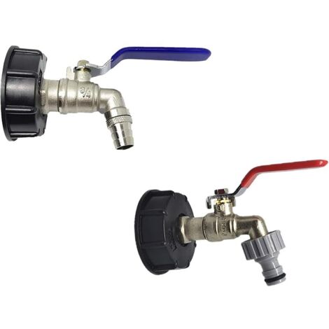 Robinet Cuve 1000L,Robinet pour IBC Robinet Recuperateur Eau De Pluie Adaptateur De Cuve Robinet,Adaptateur De Réservoir De Vidange,Robinet en Laiton Fabriqué en PP Filetage Gros 60 Mm (Red+Blue)