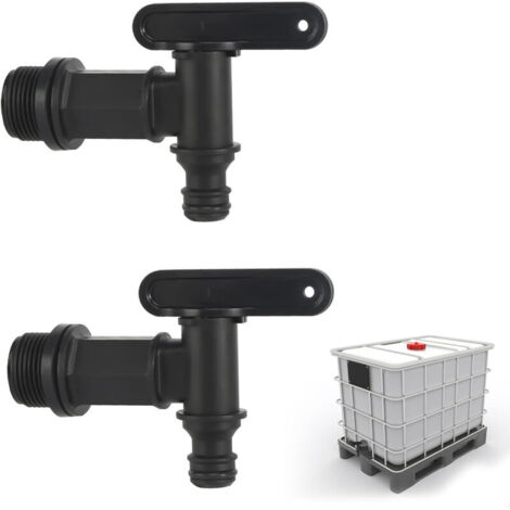 Robinet Cuve Plastique, Lot de 2 Robinet pour Citerne De Pluie Robinet d'écoulement IBC 3/4", Robinet de Rechange en Plastique