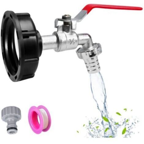 Robinet Cuve,Avec Adaptateur Robinet Tuyau Arrosage, S60X6 IBC Raccord Robinet, Robinet de Jardin pour Recuperateur Eau de Pluie (Adaptateur en plastique 1/2")