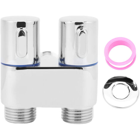 Robinet d'angle 1 entrée / 2 sorties – Filetage mâle G1/2 – Double commande – Métal – Pour salle de bain, WC, bidet, balcon – Finition électroplaquée