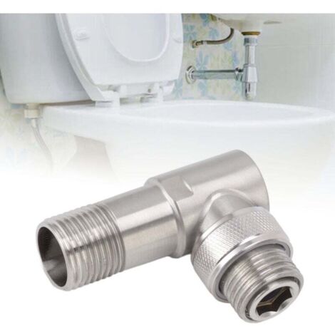 Robinet d'arrêt à angle mâle G1/2 Acier inoxydable 304 1 in 2 Out Design intégré Robinet d'arrêt d'eau automatique pour toilettes On Off Robinet d'arrêt à angle intégré --