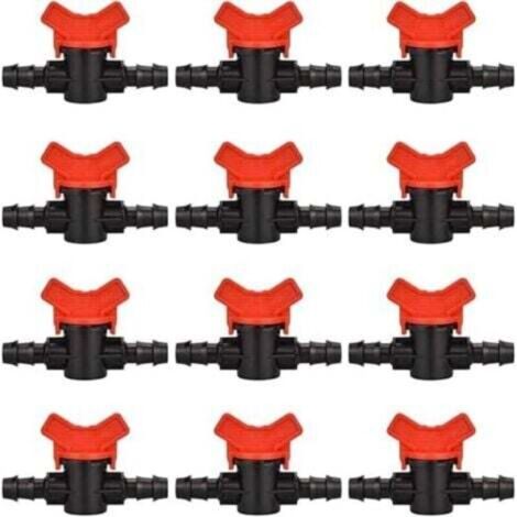 Robinet d'arrêt pour tuyau d'arrosage – 12 pièces en plastique résistant, raccord 16 x 16 mm, noir et rouge, pour contrôle extérieur