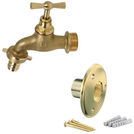 Robinet d'arrosage 1/2" (15/21) avec son applique en laiton - Arcanaute