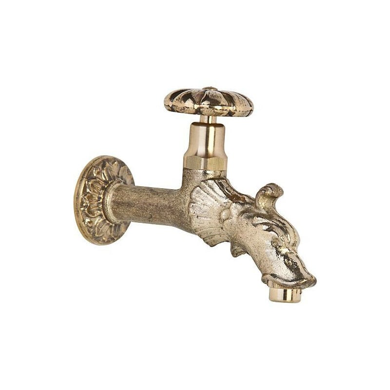 Robinet d´arrosage en bronze avec poignée rotative raccord mural 1/2' et rosace