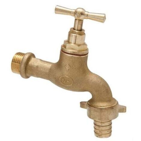 Robinet d'arrosage mâle 1/2" NF en laiton brut avec embout 3/4" – Raccord haute résistance pour tuyaux jardin