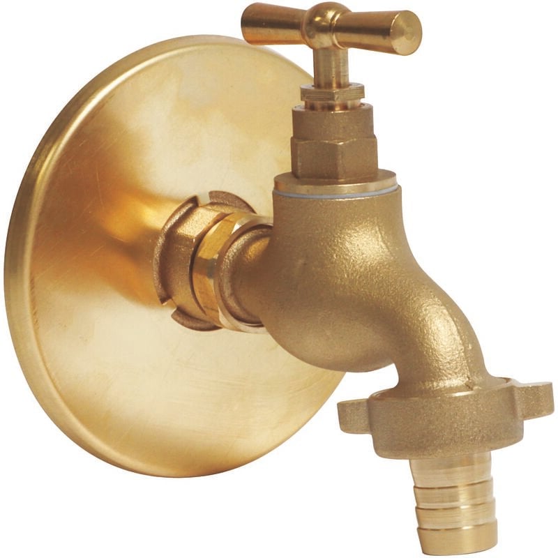 Somatherm For You - Robinet d'arrosage orientable poignée plate 15/21-20/27 + Applique murale laiton brut