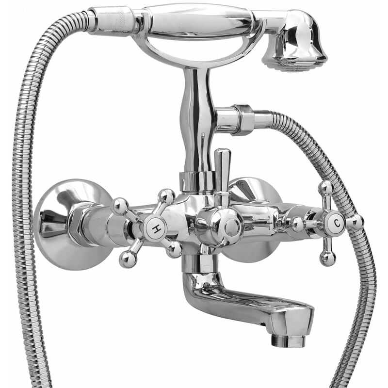 Robinet de baignoire à 2 poignées et déviateur de douche Chrome Vidaxl
