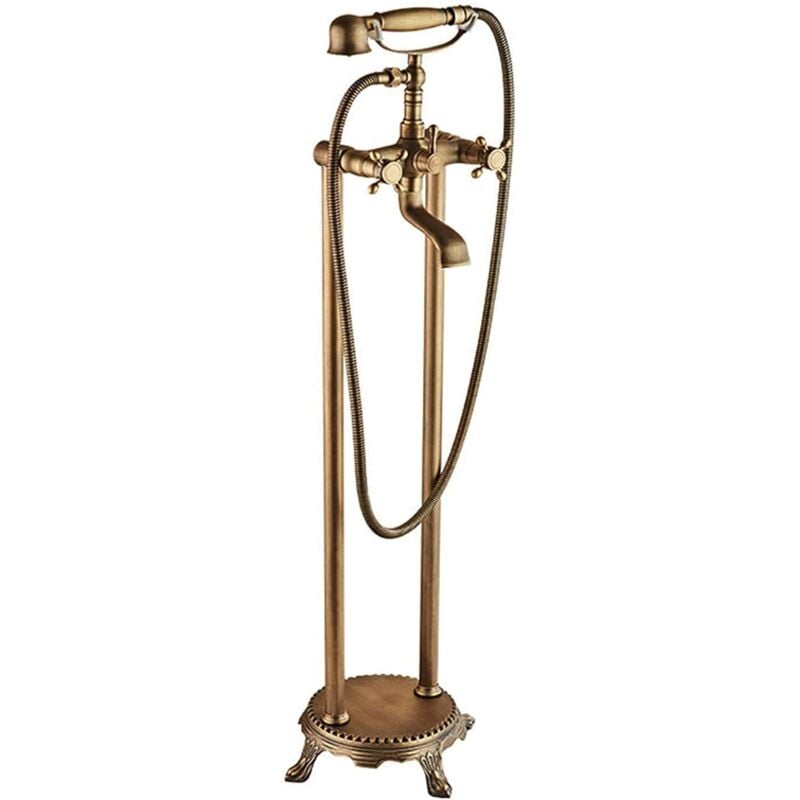 Robinet de baignoire antique vintage, robinet de baignoire autoportant avec douchette à main, mitigeur de baignoire en laiton, robinet de baignoire