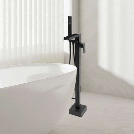 GOJOY Robinet de baignoire autoportant, Pivotant À 360° Bec, Deux modes de sortie d'eau, Mitigeur Robinet de Baignoire avec douchette, pour Salle de Bain, hôtels, SPA, noir