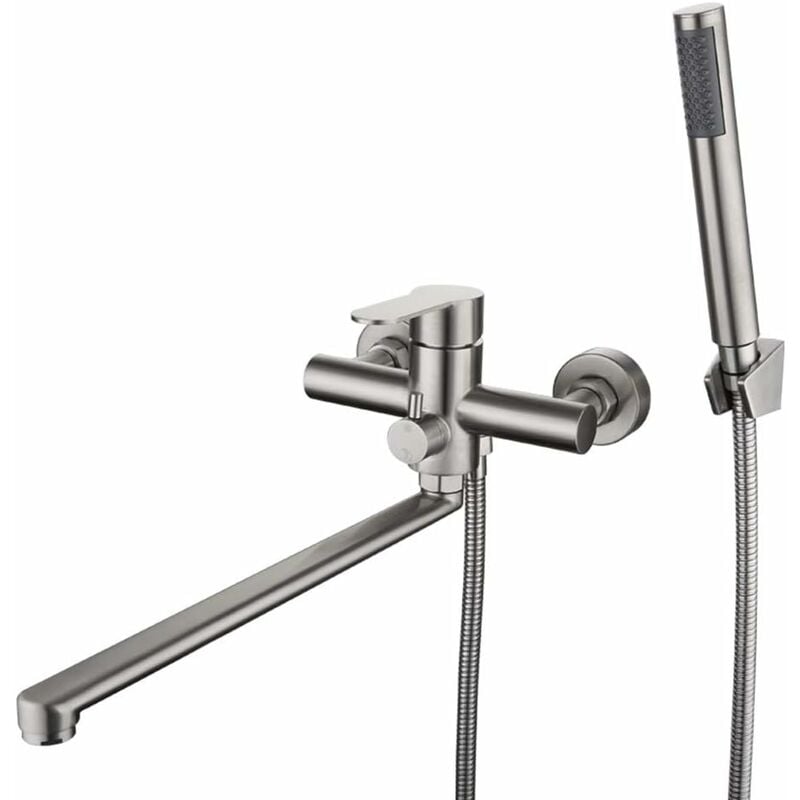 Robinet de Baignoire avec Douche à Main Ronde Mitigeur en acier inoxydable brossé robinet de douche pour Salle de Bains