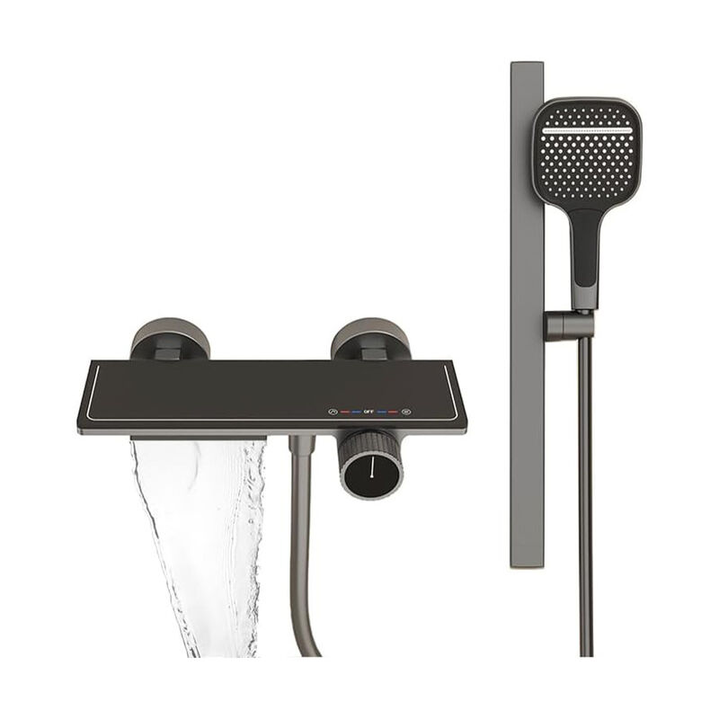 Robinet de Baignoire avec Douchette 3 Jets, Mitigeur Baignoire Cascade Laiton Mitigeur de Baignoire Mural Gris Pistolet Robinet Baignoire avec 150cm
