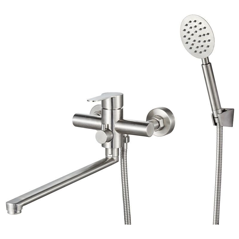 Robinet de Baignoire avec Douchette, Mitigeur Baignoire avec Long Bec 30CM, Mitigeur Bain Douche Mural, Brossé,