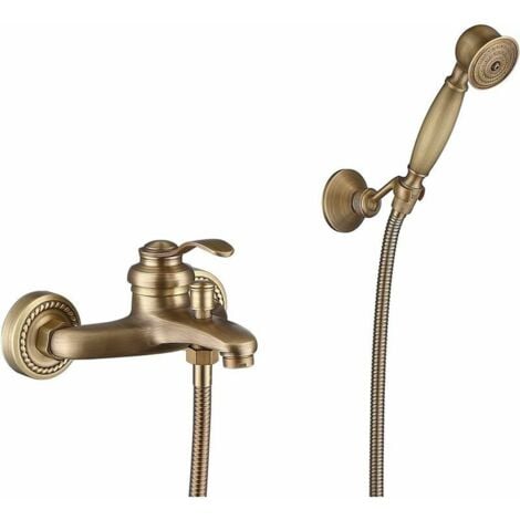 AUTRES Robinet de baignoire avec Douchette Robinet douche Finition laiton antique Montage Mural avec Support et Flexible douche pour Salle de Bain Cisea