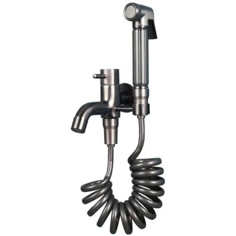 Robinet de baignoire avec douchette, support et tuyau de douche, salle de bain gris métallisé - mitigeur mural en laiton