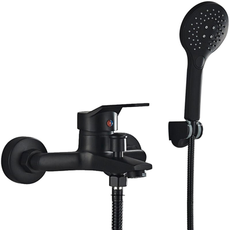 Robinet de Baignoire Cascade Noir laiton avec Douche à Main 3 Jets au Choix Mitigeur de Baignoire avec Support Mural de Douchette et support mural et