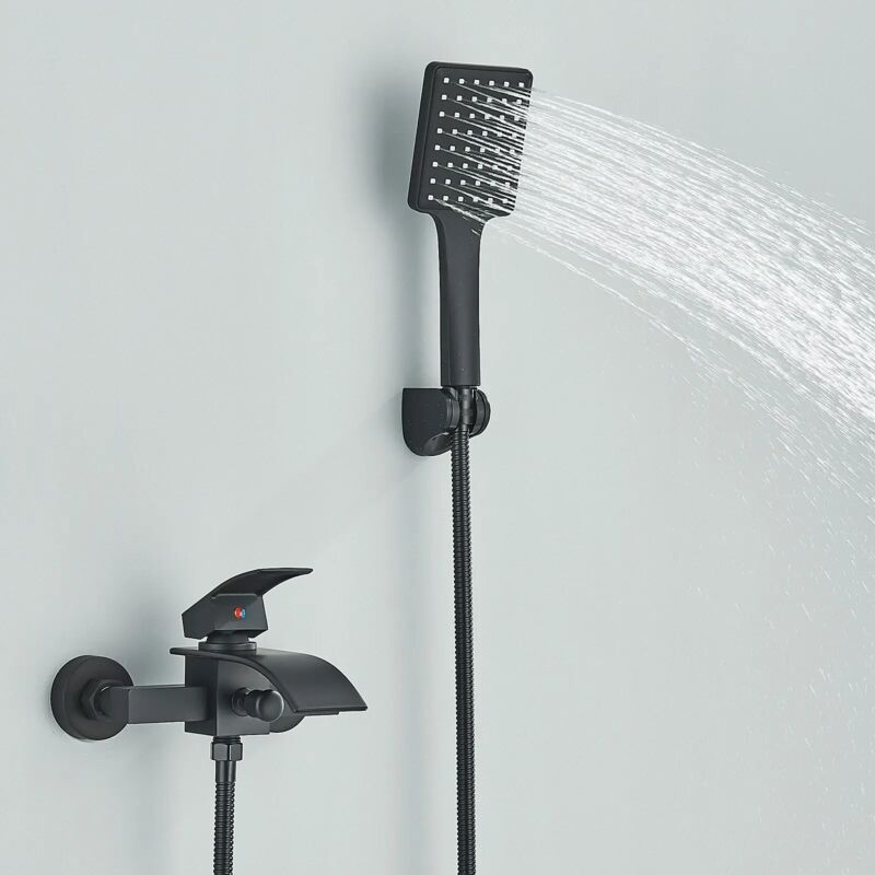 Robinet de Baignoire Cascade - Robinet Mitigeur - avec Douchette - Mural - Noir