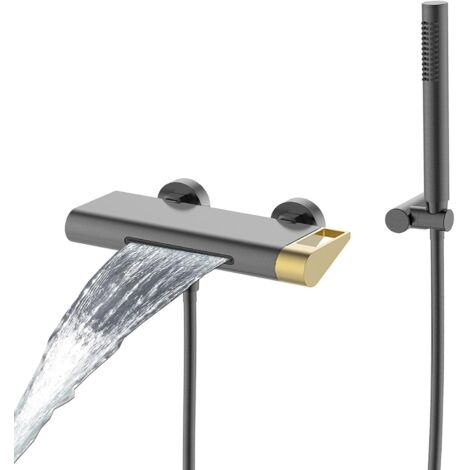 Robinet de Baignoire Cascade, RTF0718 Moderne Mitigeur Baignoire Mural, Sortie d'eau de 140 mm de Large, Angle Réglable, 59A Laiton Mitigeur Douche, avec Douchette en Cuivre, Durable