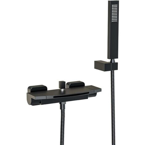 Robinet de Baignoire Cascade Thermostatique avec Douchette Robinet mitigeur Laiton Robinet Douche ​Montage Muralavec Douche Chaud Et Froid Noir
