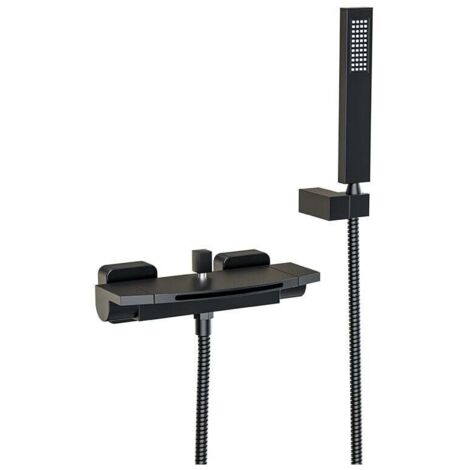 Robinet de Baignoire Cascade Thermostatique avec Douchette Robinet mitigeur Laiton Robinet Douche Montage Muralavec Douche Chaud Et Froid Noir