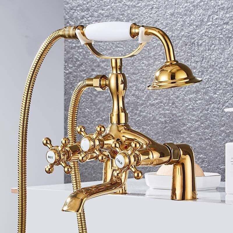 Robinet de baignoire de style téléphone classique, robinet de baignoire chaise longue doré, pommeau de douche debout, robinet de baignoire-douche