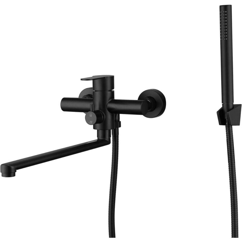 Robinet de Baignoire en Acier Inoxydable avec douchette mitigeur monocommande Mitigeur de bain noir mitigeur de bain avec flexible de douche de 1,5 m