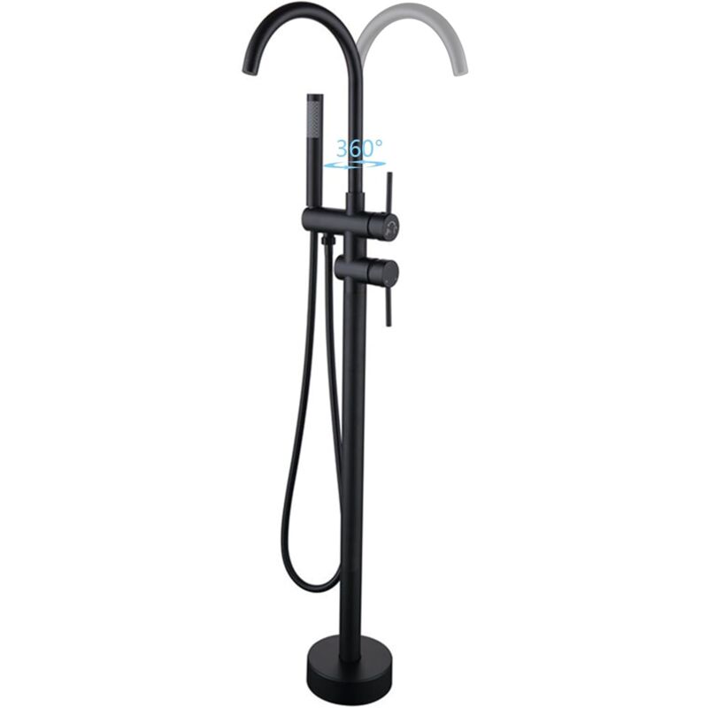 Robinet de Baignoire Ilot 2 Modes Mitigeur de Baignoire Ilot avec Douchette, Rotation à 360° Robinet de Baignoire sur Pied Laiton Robinet Mitigeur au