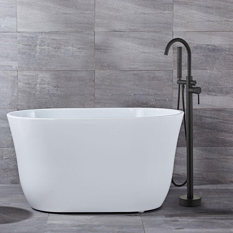 Robinet de Baignoire Ilot Autoportante, Montage au Sol Robinet de Mélangeur de Douche avec Pulvérisateur à Main Flexible, Noir