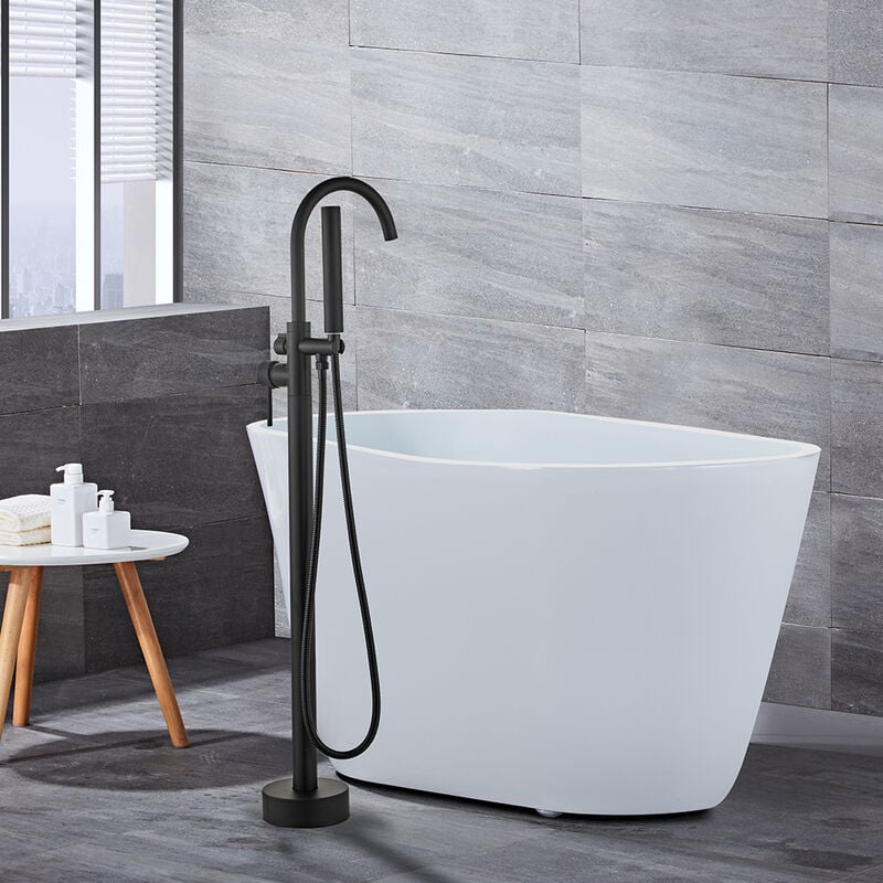 Robinet de Baignoire Ilot sur Pied pour Salle de Bain Verticale avec Douchette Noir