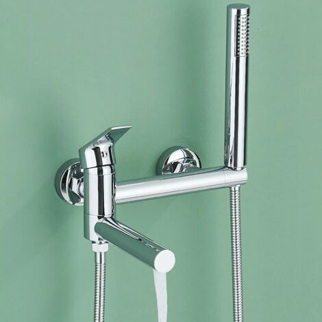 Robinet de Baignoire Mitigeur de bain en Acier Inoxydable Mural Robinet de Douche avec Douchette à Main Support mural et Tuyau de douche