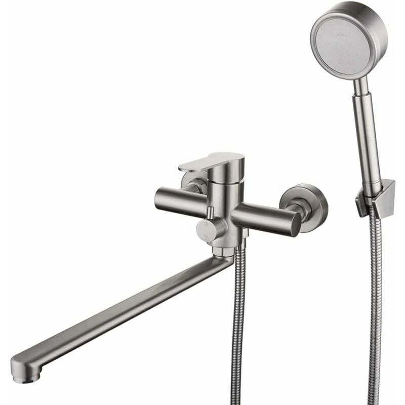 Robinet de Baignoire Mural Set de Douche avec 1,5m Flexible Douche à Main Douchette Mitigeur en acier inoxydable brossé douche Mélangeur pour Salle
